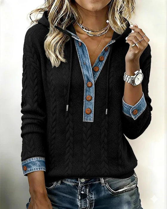 Norissea™ | Button-Front Knit Hoodie Pullover