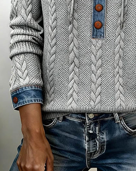 Norissea™ | Button-Front Knit Hoodie Pullover