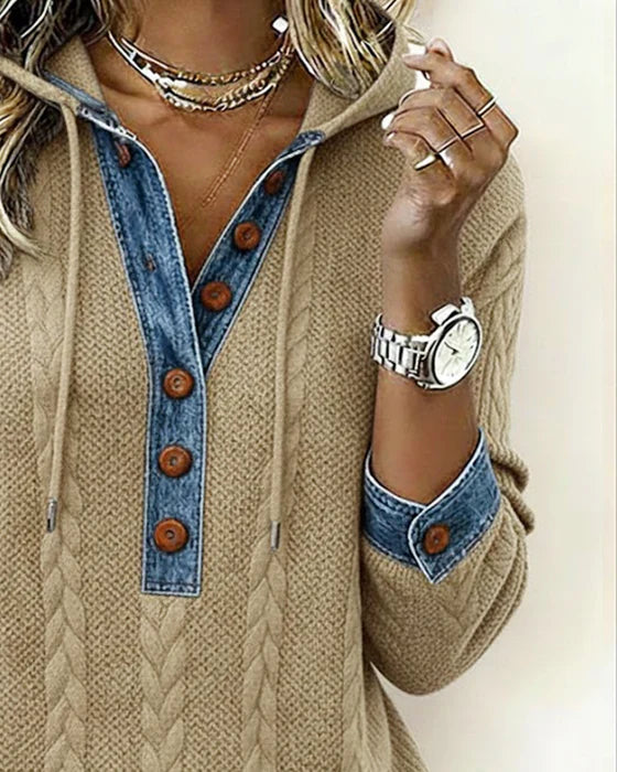 Norissea™ | Button-Front Knit Hoodie Pullover