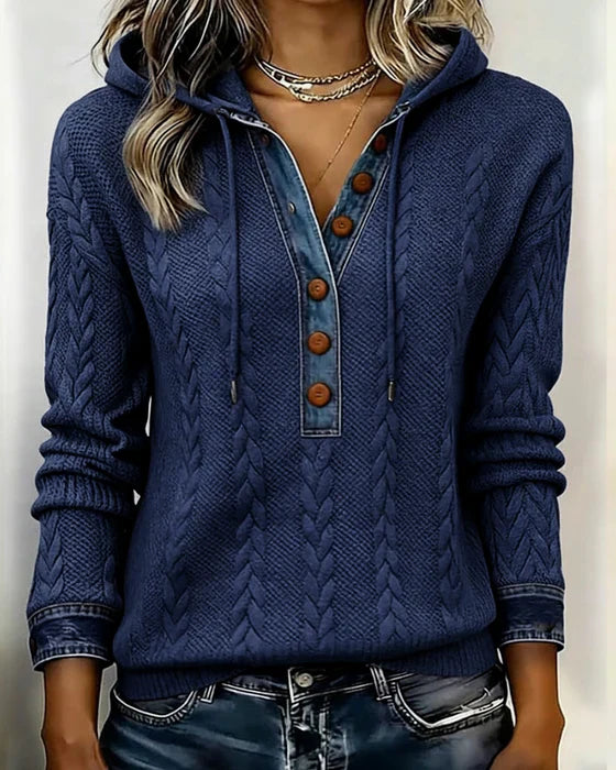 Norissea™ | Button-Front Knit Hoodie Pullover