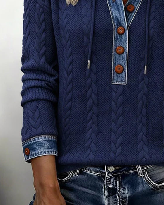 Norissea™ | Button-Front Knit Hoodie Pullover