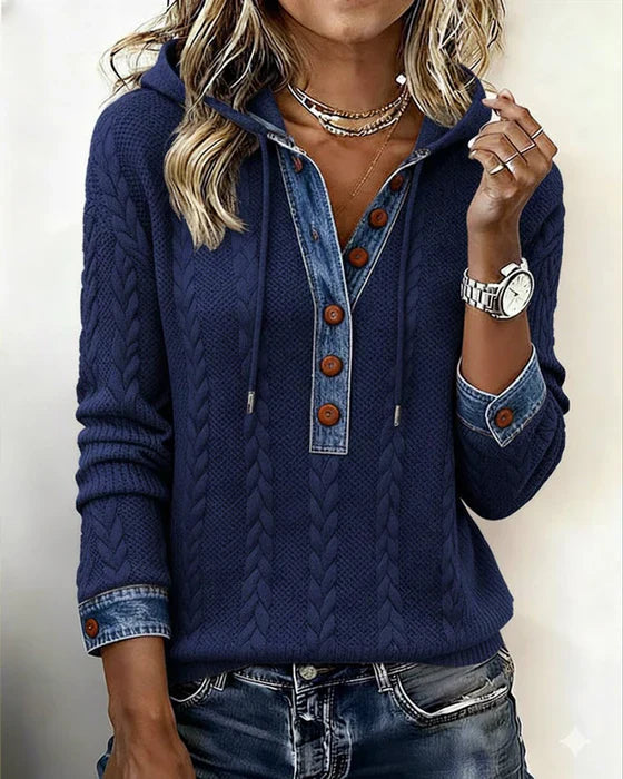 Norissea™ | Button-Front Knit Hoodie Pullover