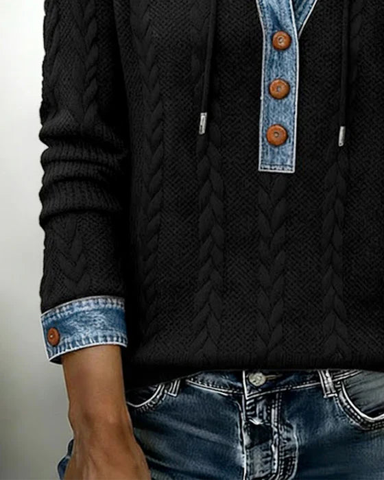 Norissea™ | Button-Front Knit Hoodie Pullover