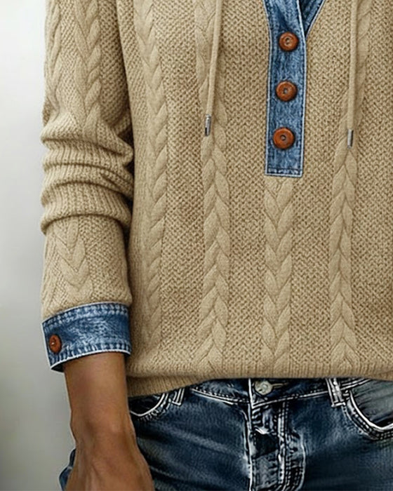 Norissea™ | Button-Front Knit Hoodie Pullover