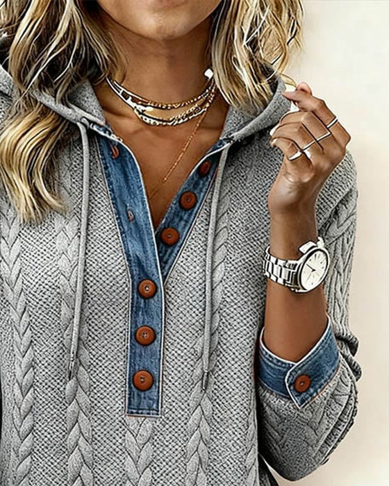 Norissea™ | Button-Front Knit Hoodie Pullover